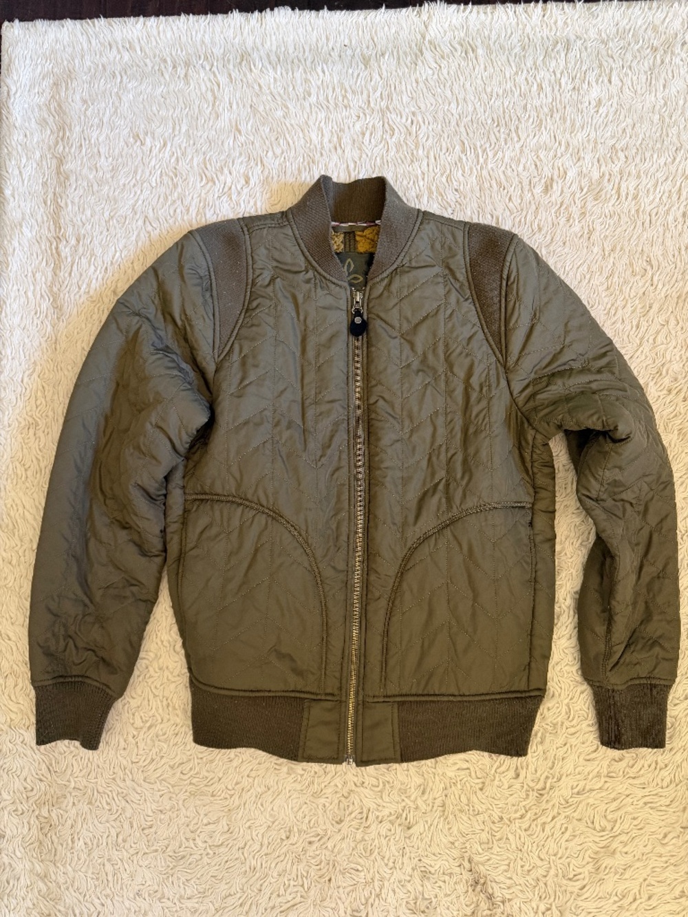 Prana Diva Varsity Olive Green Fleece Lined Bomber Jacket